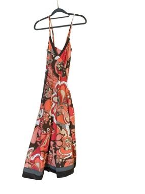 Floral Print Spaghetti Strap Maxi Dress in Coral and Brown